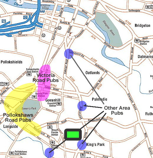 Pub map of area near Hampden